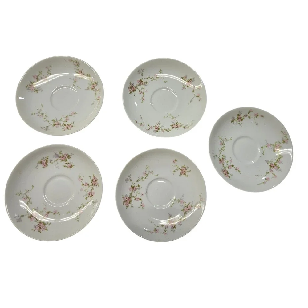 Theodore Haviland Pink Roses Saucers Set Of 5 Limoges France Porcelain* No Cups‎